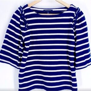 SOLD-🔴 Banana Republic Navy Blue White Striped Beaded Shoulder Boxy Top